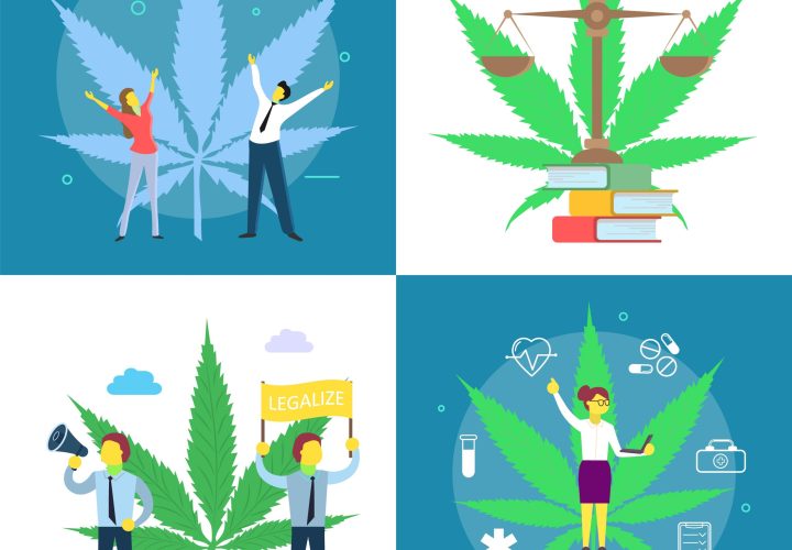 Cannabis legalization poster set vector flat illustration